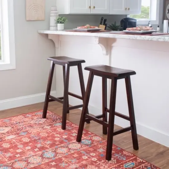 30" Saddle Barstool Wood Brown - Linon image {5}