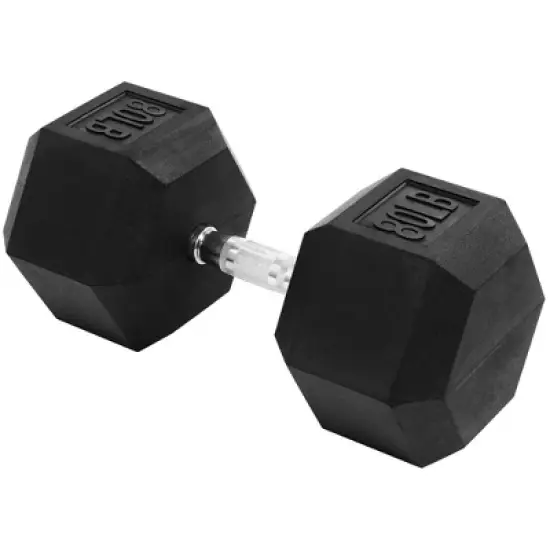 Signature Fitness Hex Single Dumbbell Non-Slip Free Weights Full Body Strength Training Home Gym Workout Equipment Set, 80 Pound, Black image {6}