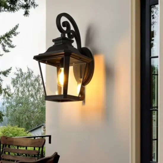 Wellfor 21" Aluminum Outdoor Wall Light: Lantern-Style, Waterproof, Patio Decor - Black image {1}