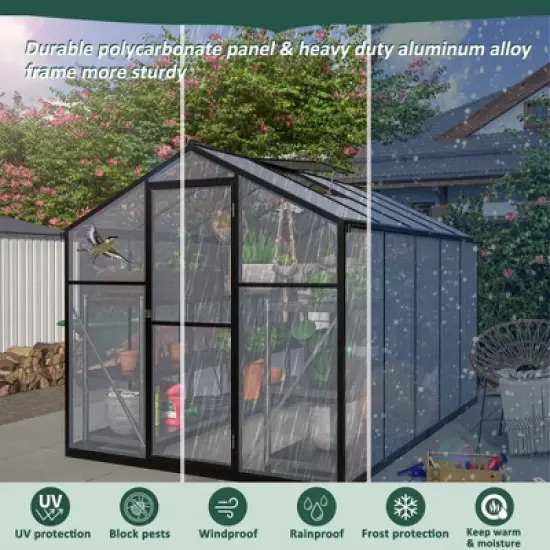 CAVINAS 6x8 ft Polycarbonate Greenhouse with Raised Base and Anchor Aluminum Heavy Duty Walk-in Greenhouses for Backyard image {3}