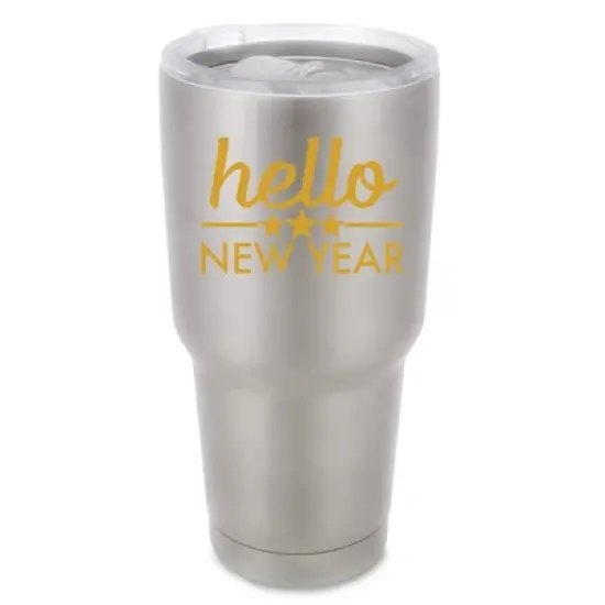 100 North 30 Ounce Stainless Steel On the Go Travel Tumbler With Push Top Lid, Hello New Year Silver image {5}