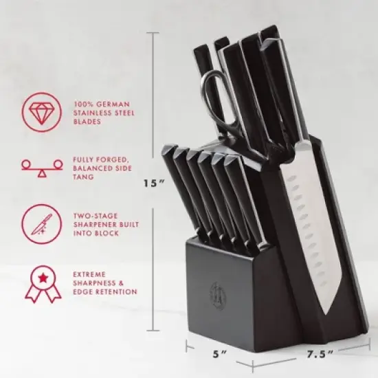 Schmidt Bros Cutlery Highline 14pc Knife Block Set Black/Silver: Stainless Steel Forged Knives, ABS Handles, Lifetime Warranty image {5}