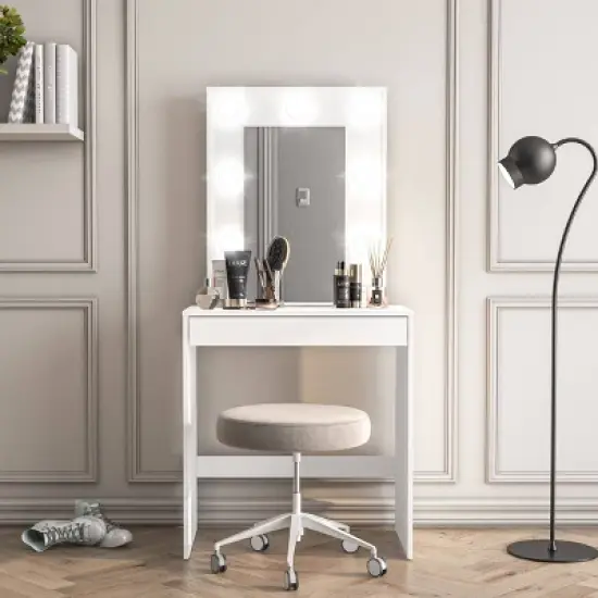 Emma Vanity Table with Lighted Mirror White - Polifurniture image {2}