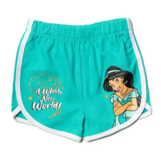 Disney Princess Belle Jasmine Moana Rapunzel Tiana Ariel Girls French Terry 3 Pack Shorts Toddler to Big Kid image {2}