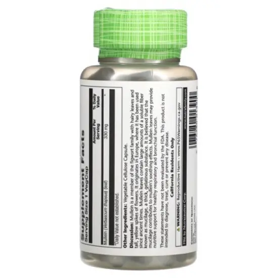 Solaray True Herbs, Mullein, 330 mg, 100 VegCaps image {2}