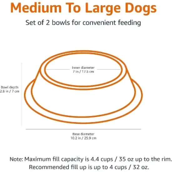 2-Pack Stainless Steel Non-Skid Pet Dog Water And Food Bowl,, Each Holds Up to 4 Cups image {1}