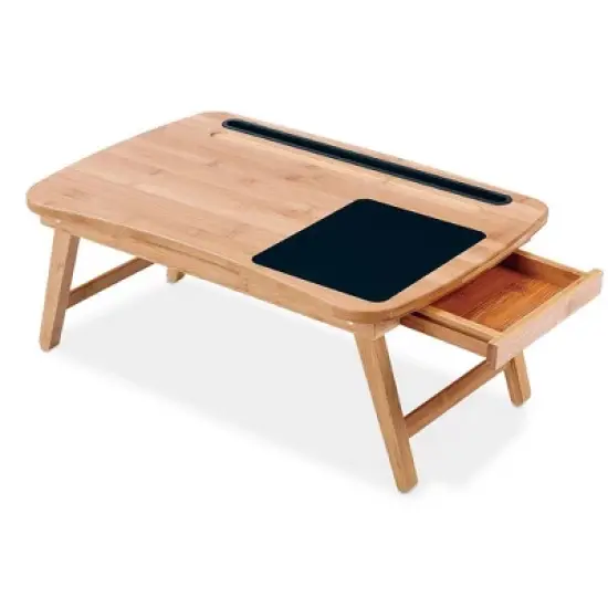 BirdRock Home Curved Lap Tray with Storage Drawer & Mouse Pad - Natural image {1}
