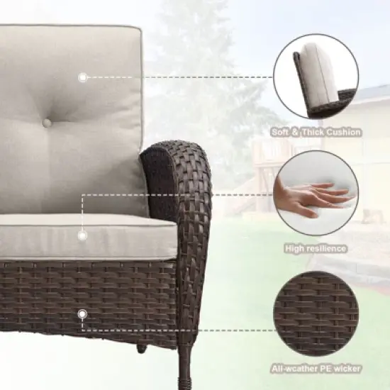 POCASSY 7 Piece Outdoor Patio Furniture Set with Fire Pit Table, Brown Rattan Wicker Modern Patio Furniture Set with Propane Fire Pit image {4}