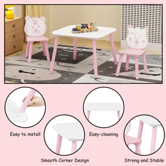 Yinvani 3-Piece Kids Table and Chair Set, Kids Activity Table for Drawing, Learning,Playroom or Nursery(Pink&White) image {3}