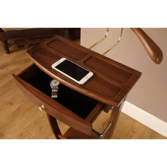 Kingsman Suit with Drawer Top Tray Contour Hanger Trouser Bar Valet Stand Walnut - Proman Products image {2}