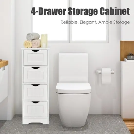 Costway White Floor Storage Cabinet Bathroom Organizer Free Standing 2/3/4 Drawers image {3}