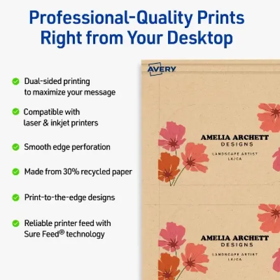 Avery Leaf Business Cards, 2" x 3-1/2", Kraft Brown, 80 Total image {1}