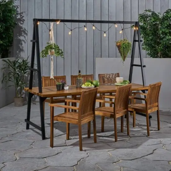 Huckleberry 7pc Acacia Wood and Iron Planter Dining Set image {7}