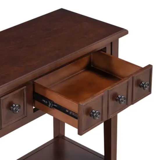 38"W Console Table Entry Table Entryway Table Hallway Table Accent Table Side Table with 2 Drawers, Open Shelf and Rubber Wood Legs-ModernLuxe image {15}