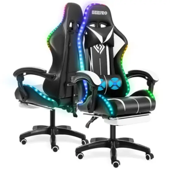 Hoffree Comfort Massage Racing Gaming Chair Ergonomic Office PC Chair with Footrest & RGB Light image {13}