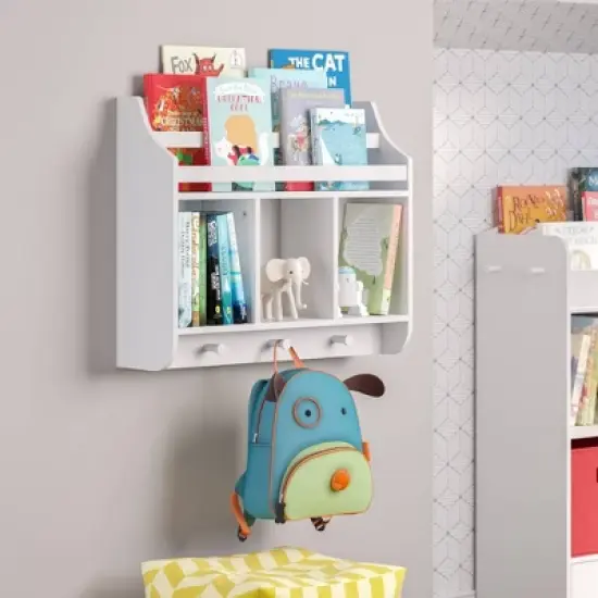 Kids' Book Nook Wall Shelf with Cubbies and Book Rack White - RiverRidge Home image {1}