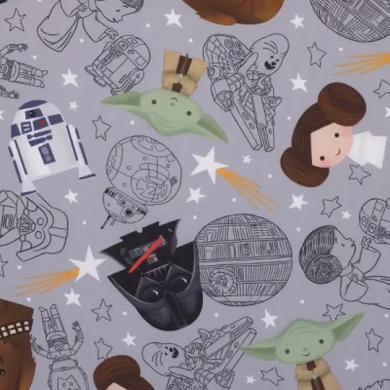 NoJo Star Wars Welcome to the Galaxy Navy and Gray Yoda, Princess Leia, R2-D2 , Chewbacca, and Darth Vader Preschool Nap Pad Sheet image {1}