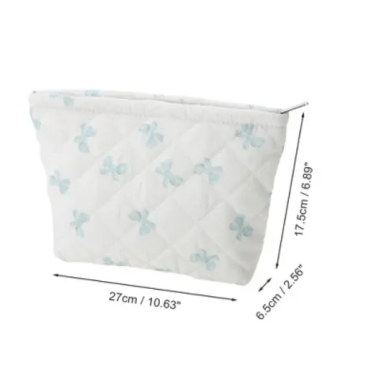 Unique Bargains Portable Plaid Bow Makeup Bag 1 Pc image {1}