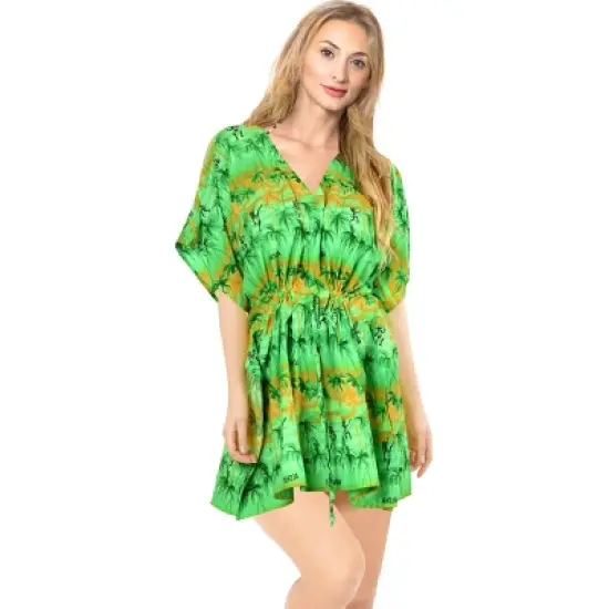 HAPPY BAY Women's Beachwear Swimsuit Coverups for Women Summer Swim Beach Dress Cover Ups for Swimwear Women Bathing Suit Cover-up 3X-4X Green,Tree image {4}