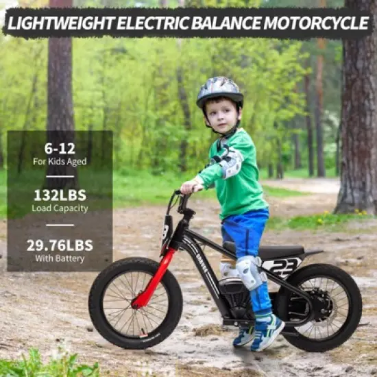Electric Dirt Bike for Kids, 250W Electric Motorcycle, Electric Balance Bike for Ages 6-12, 3 Speed Settings, 16IN Off-Road Tires image {4}
