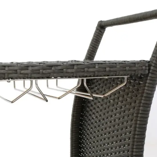 GDFStudio Lourdes Outdoor Wicker and Aluminum Serving Bar Cart image {5}