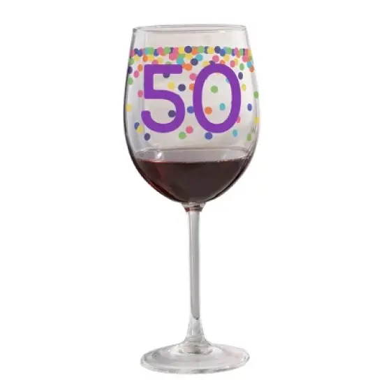 Personalization Mall Confetti Cheers Personalized Birthday Age Wine Glass, 19 oz image {2}