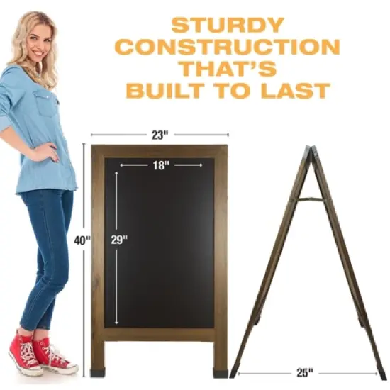 Excello Global Products Double-Sided 40x23 Heavy-Duty A-Frame Chalkboard Standing Sign,10 Chalk Markers, 40 Piece Stencils, Chalk and Eraser (Rustic) image {3}