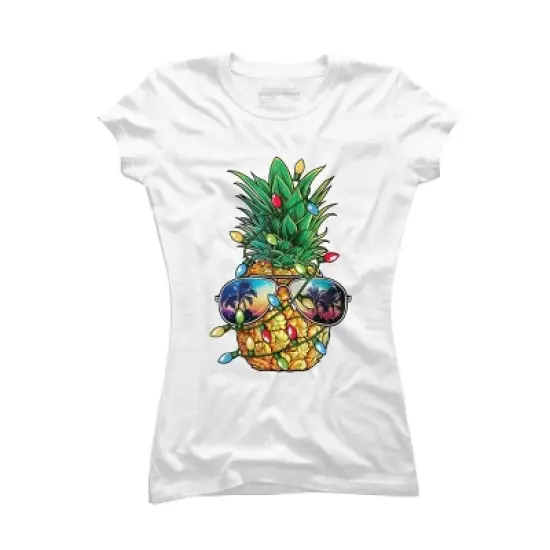 Junior's Design By Humans Pineapple Christmas Tree Lights Xmas Men Gifts Sunglasses T-Shir By NekoShop T-Shirt image {4}