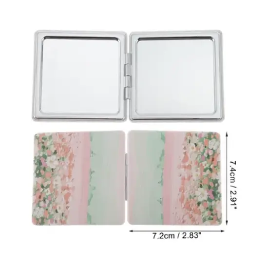 Unique Bargains Square Hand-drawn Makeup Mirror Green Pink 1 Pc image {1}