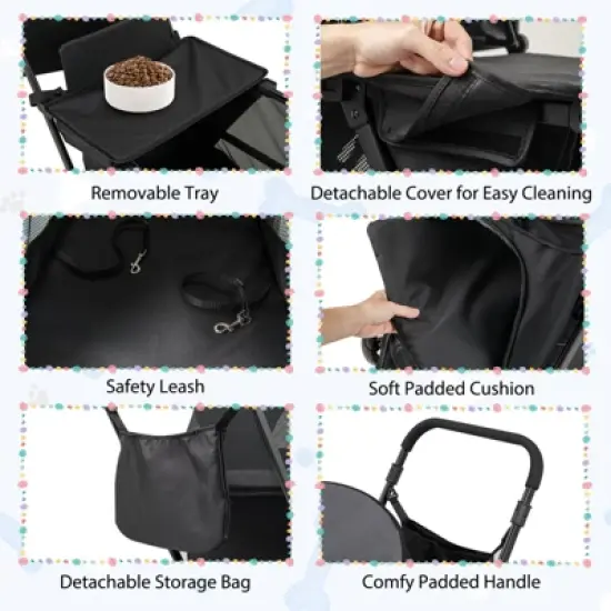 Tangkula Dog Stroller with Low Entry & Ramp Access w/ Lockable & Shock-Absorbing All-Terrain Wheels Folding Pet Travel Wagon for Small Medium Dogs image {7}