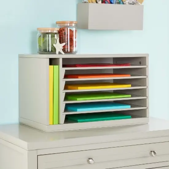 Martha Stewart Crafting Kids' Paper Organizer: Wooden Tabletop Construction Paper Storage with 6 Adjustable Trays image {6}