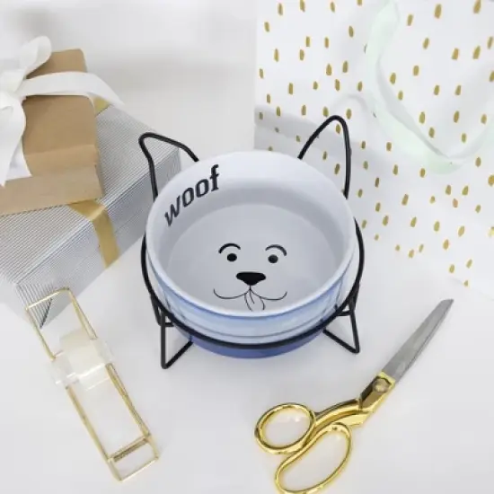 Pavilion Gift Company - Woof - Puppy Doggy Dog K-9 27 oz Food Water Meal Time Ceramic Stoneware Dish Bowl With Metal Iron Stand Pet Accessories image {3}