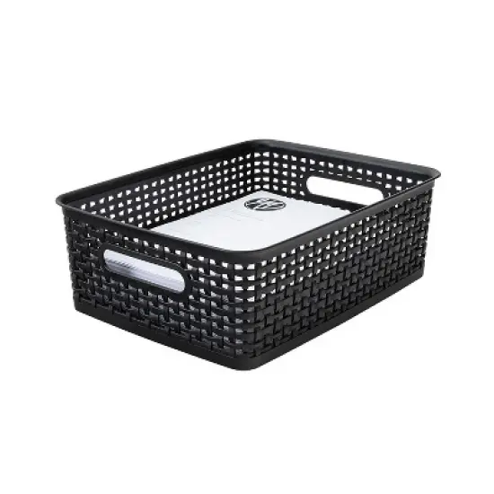 Thinkspace Plastic Weave Bin, Medium, Black, Pack of 3 image {2}