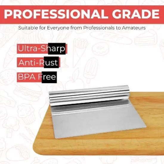 Bench Scraper 2-Pack by RamPro &ndash; Stainless Steel Dough Cutter with Engraved Measuring Guide & Equivalent Chart, Kitchen Scraper for Baking & Chopping image {5}