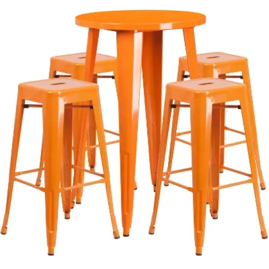 Merrick Lane Patio Set with Table and Backless Stools - Powder Coated Metal Frames for Indoor and Outdoor Use image {6}