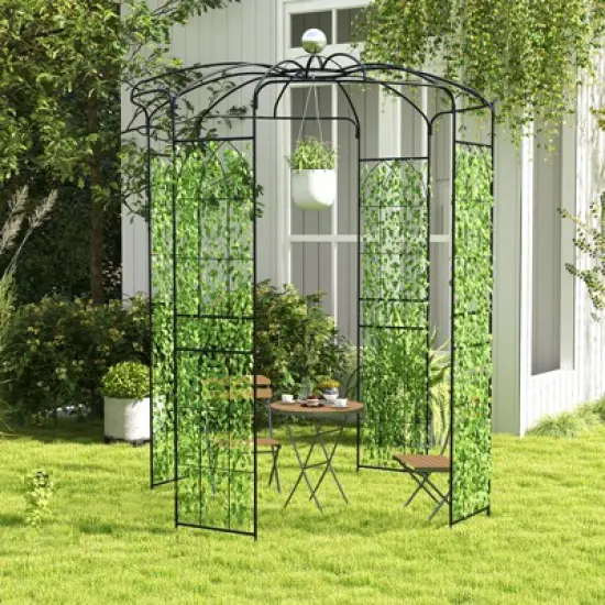 Tangkula Birdcage Shape Garden Arch 9.4 x 6.8FT Heavy Duty Arch Trellis with Hanging Hook for Climbing Plants image {2}