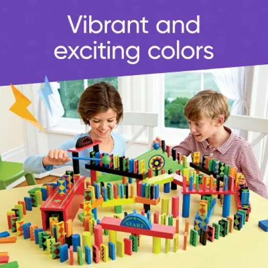 HearthSong Deluxe 279-Piece Wooden Domino Race Set with Obstacles, Starting Wand and Wooden Ball image {5}