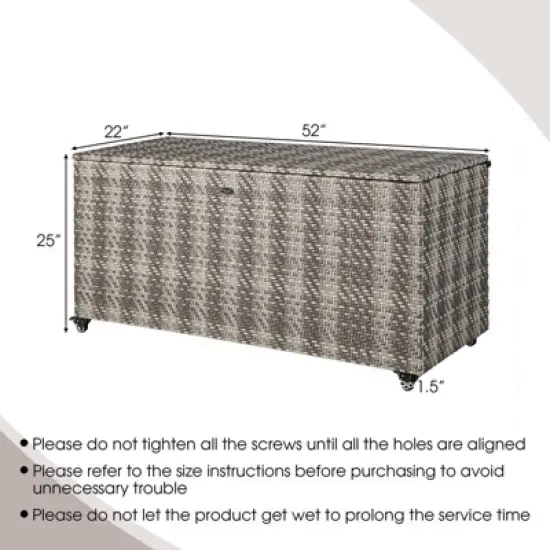WELLFOR 96gal Outdoor PE Wicker Storage Box with 4 Wheels for Gardening Tools Gray image {7}