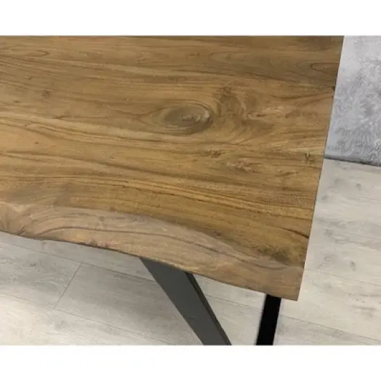 60" Light Acacia Wood Live Edge Dining Table Light/Black - Timbergirl image {1}