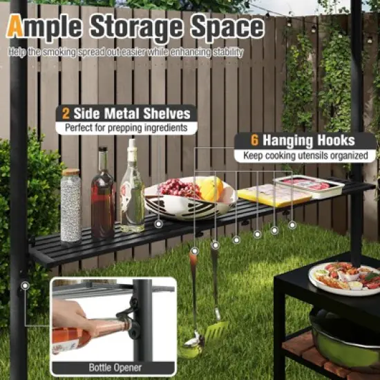 Tangkula 8' x 5' Grill Gazebo Outdoor Double-Tiered Grill Canopy w/ 2 Shelves & 6 Hooks image {3}