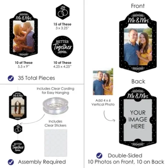 Big Dot of Happiness Mr. and Mrs. - Black and White Wedding or Bridal Shower Vertical Photo Garland 35 Pieces image {2}