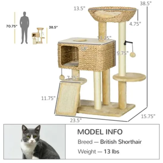 SEVOBAL Cat Tree for Indoor Cats, Cat Tower with Scratching Posts, Ramp, Condo, Toy Balls, Platform, Bed, Ramp, Beige (23.5"*15.75"*38.5") image {3}