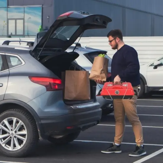 ROVSUN 20'' Portable Charcoal Grill with Thermometer & Handle, Metal Compact Tabletop BBQ Grill , Outdoor Cooking Barbecue for Camping Picnic Patio image {2}