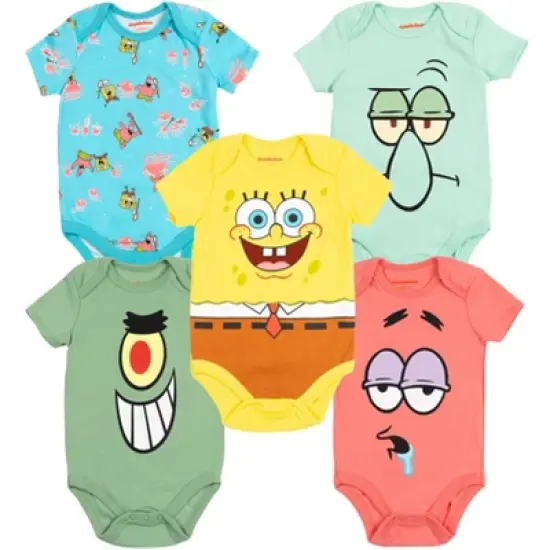 SpongeBob SquarePants Squidward Plankton Patrick 5 Pack Short Sleeve Bodysuits  image {14}