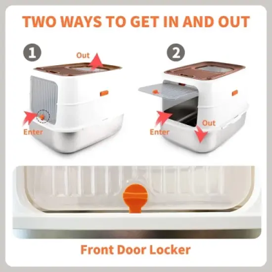Allforpaws Cat Litter Box Top & Front Entry Hooded Cat Litter Box With Stainless Steel Base image {13}