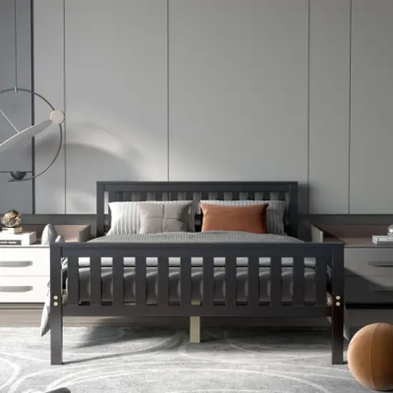 Costway Full Wood Platform Bed with Headboard and Footboard Mattress Foundation image {3}