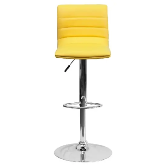 Emma and Oliver Yellow Vinyl Adjustable Height Barstool - Horizontal Stitch Back image {8}