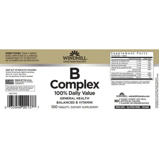 Windmill B-Complex Tablets - 100 Ct image {2}