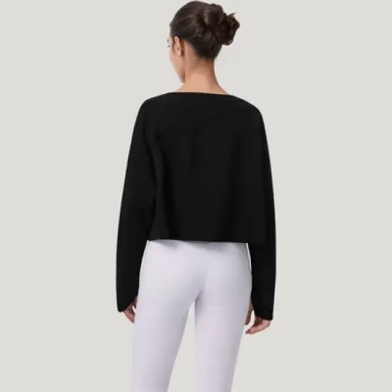Anna-Kaci Active Women's Cropped Long Sleeve Active Top with Relaxed Fit and Crew Neck image {4}