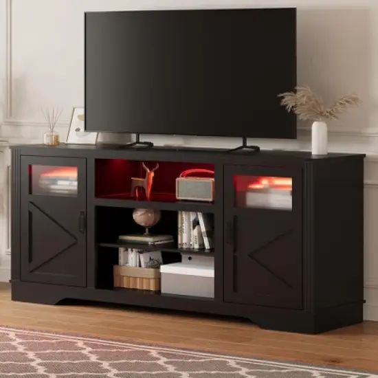 34'' Tall Farmhouse LED TV Stand,Entertainment Center with Storage,TV Media Console Table for TV Up to 65 Inch,TV Table image {7}